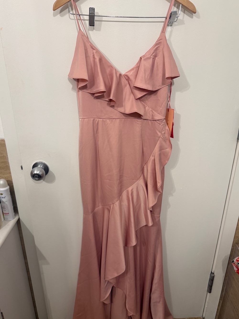 Ruffled Spaghetti-Strap Maxi Dress in Rose